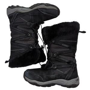 KHOMBU Tall Black Suede Leather & Faux Fur Lined 12" Boots Women's Size 7 US Ski
